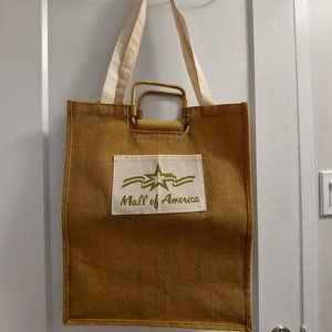 MALL OF AMERICA Natural Jute Burlap Tote Bag w/Bamboo Handles/Fabric Strap - LGE